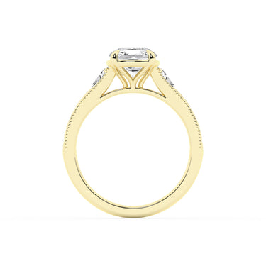 Lasker Big Rocks 14Kt Yellow Gold Engraved Vintage-Inspired Ring With 3.08ct Elongated Cushion  Lab-Grown Diamond