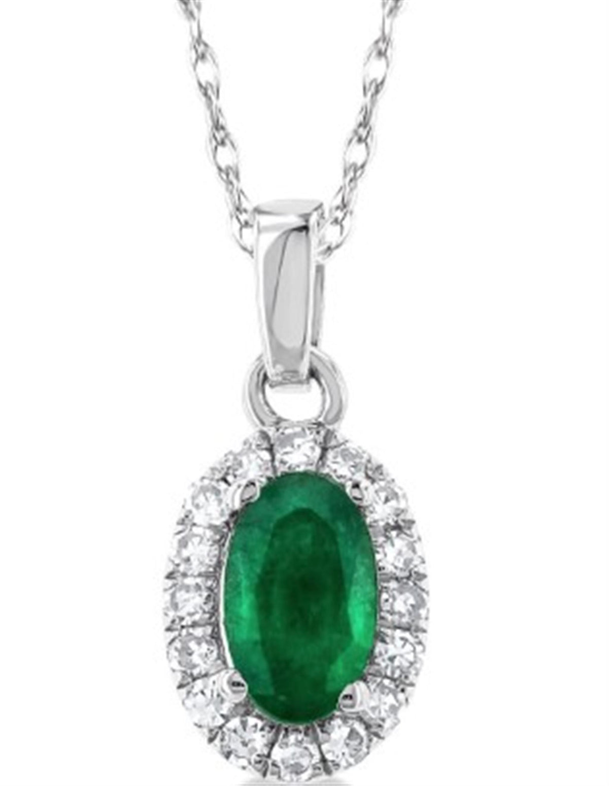 10Kt White Gold Emerald Diamond Necklace