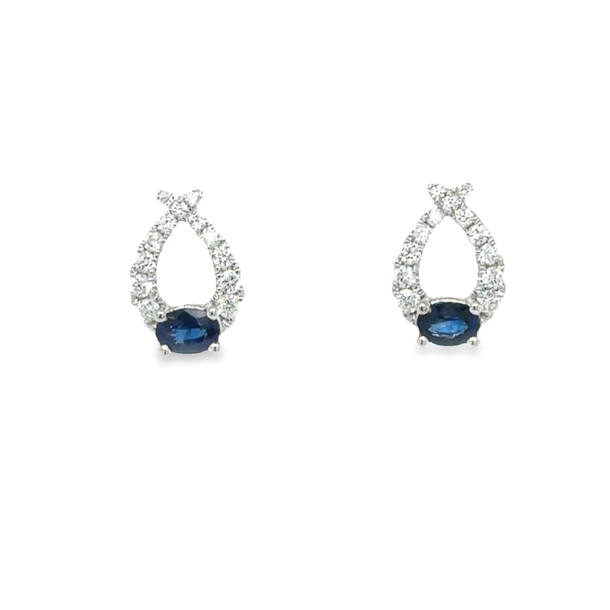 14Kt White Gold Drop Earrings Gemstone Earrings With Diamond and Blue Sapphires