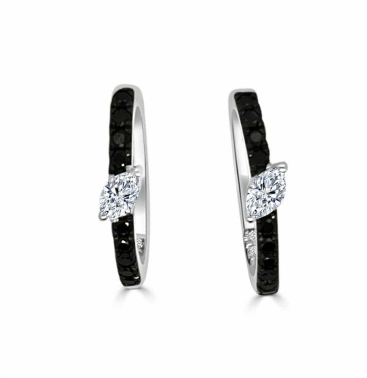 Frederic Sage 14K White Gold 16.5mm Slanted Marquise "Bolt" Hoop Earrings with 18.25cttw Black Diamond Front and 6.08cttw White Diamonds Inside and 2.19cttw Marquise Diamonds (G/H Color - SI1 Clarity)