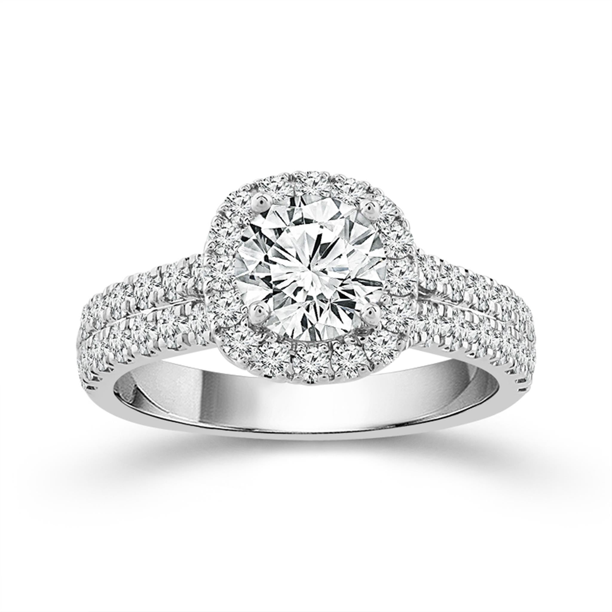 14Kt White Gold Halo Engagement Ring With 0.75ct Natural Center Diamond