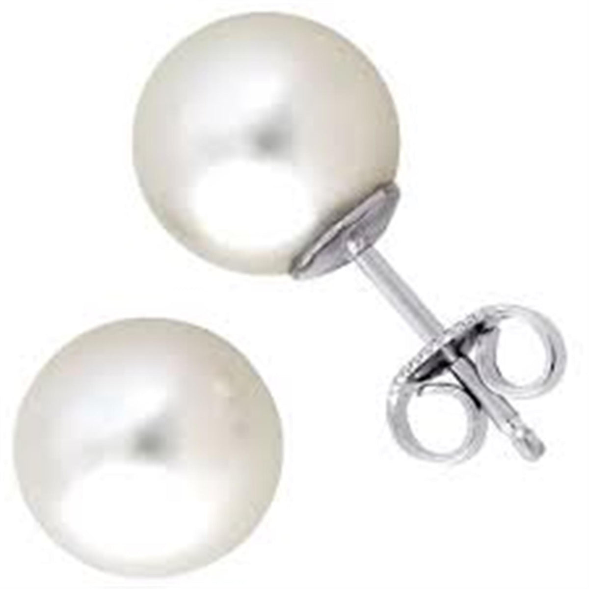 14Kt White Gold Stud Earrings With 9mm Akoya Cultured Pearl