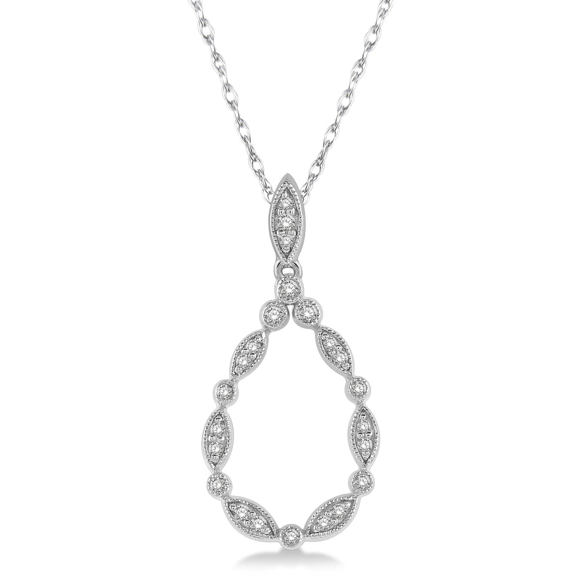 14Kt White Gold Vintage-Inspired Pendant with .13cttw Natural Diamonds
