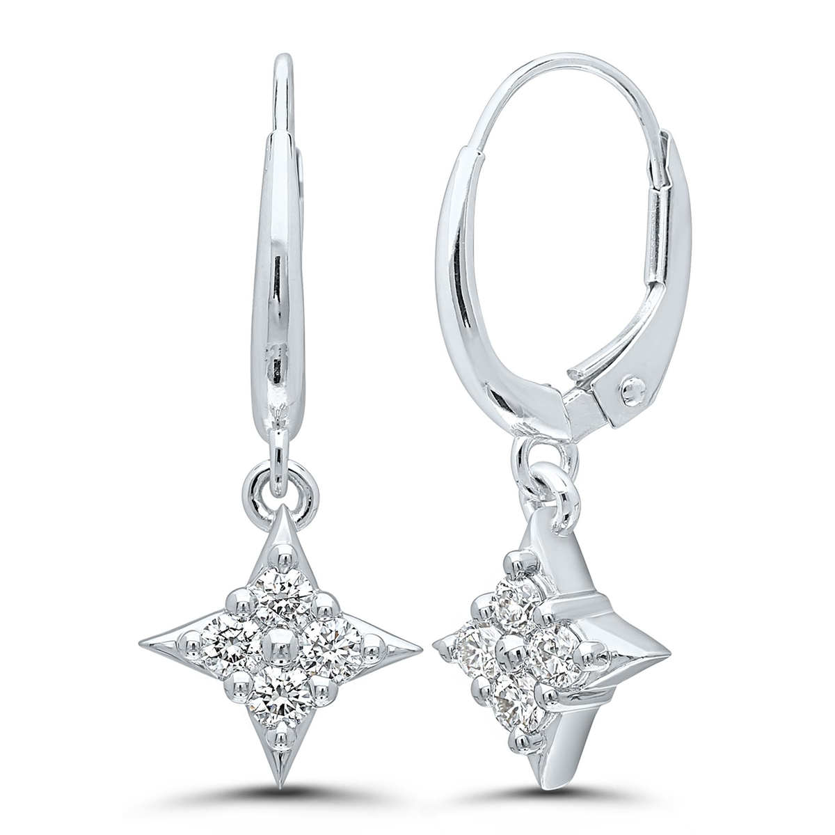 Star Of Hope 14K White Gold Lever Back Earrings with .62cttw Natural Diamonds