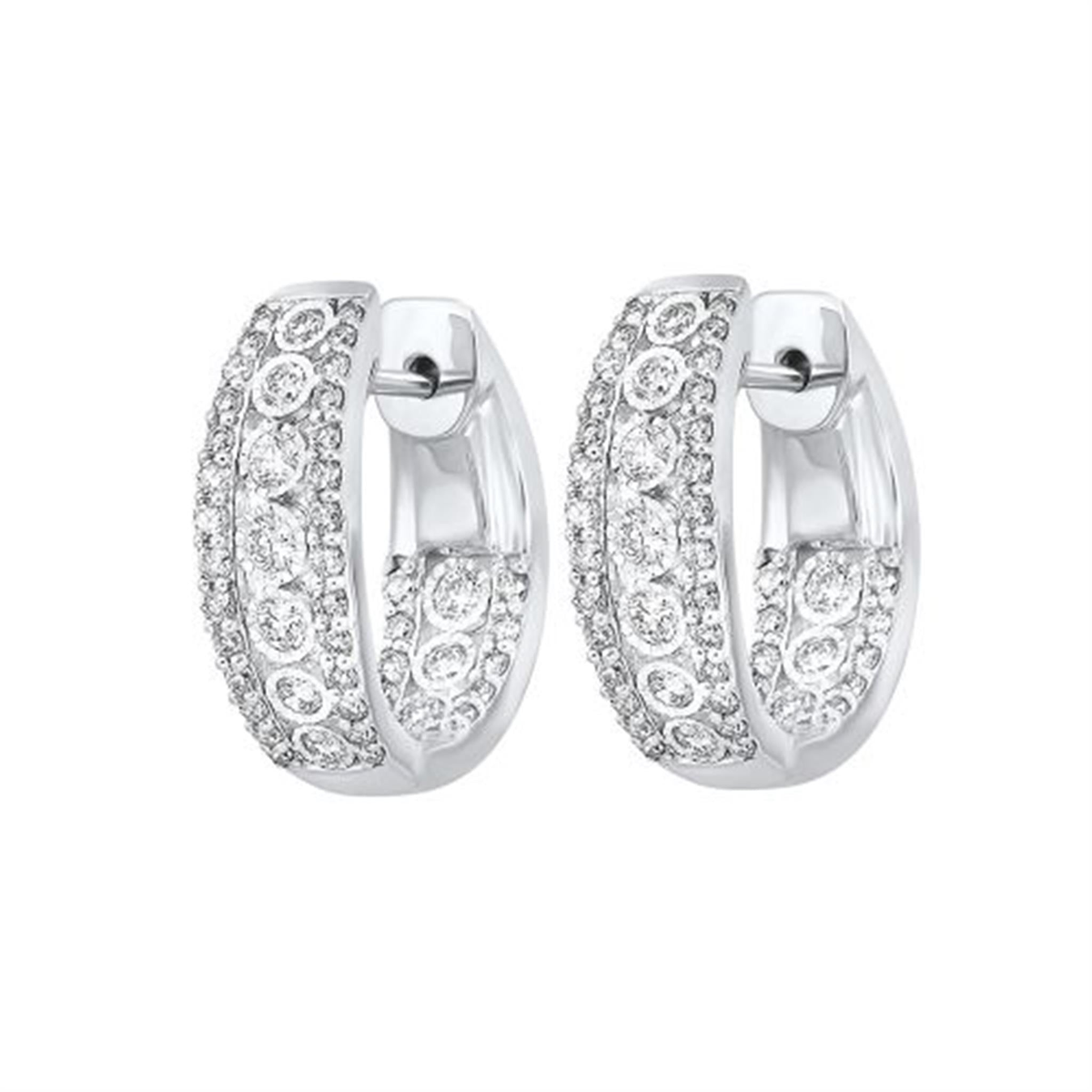 14Kt White Gold Round Hoop Earrings 1.00cttw Natural Diamonds