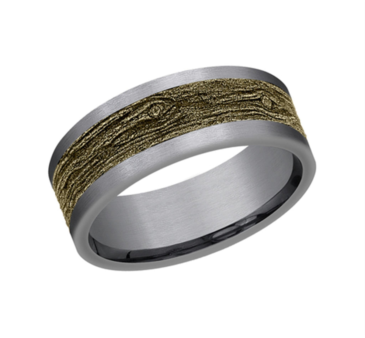 Yellow Gold And Grey Tantalum Band with Log Knot Finish
