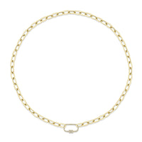 Shy Creation 14Kt Yellow Gold Paperclip Necklace With Toggle  Clasp Featuring Natual Diamonds