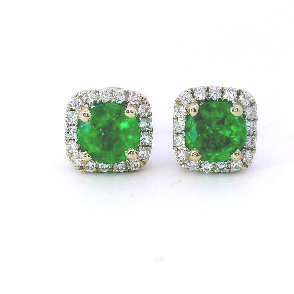 14Kt White Gold Halo Earrings Gemstone Earrings With 0.76ct Emeralds