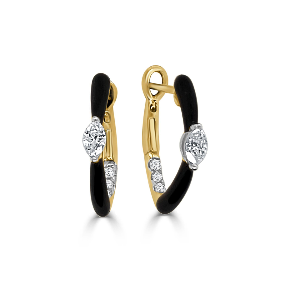 Frederic Sage 14Kt Yellow Gold11x16mm Marquise Black Enamel "Bolt" Hoop Earring with 6.07cttw Diamonds Inside and 2.22cttw Marquise Diamonds (H Color - SI1 Clarity)