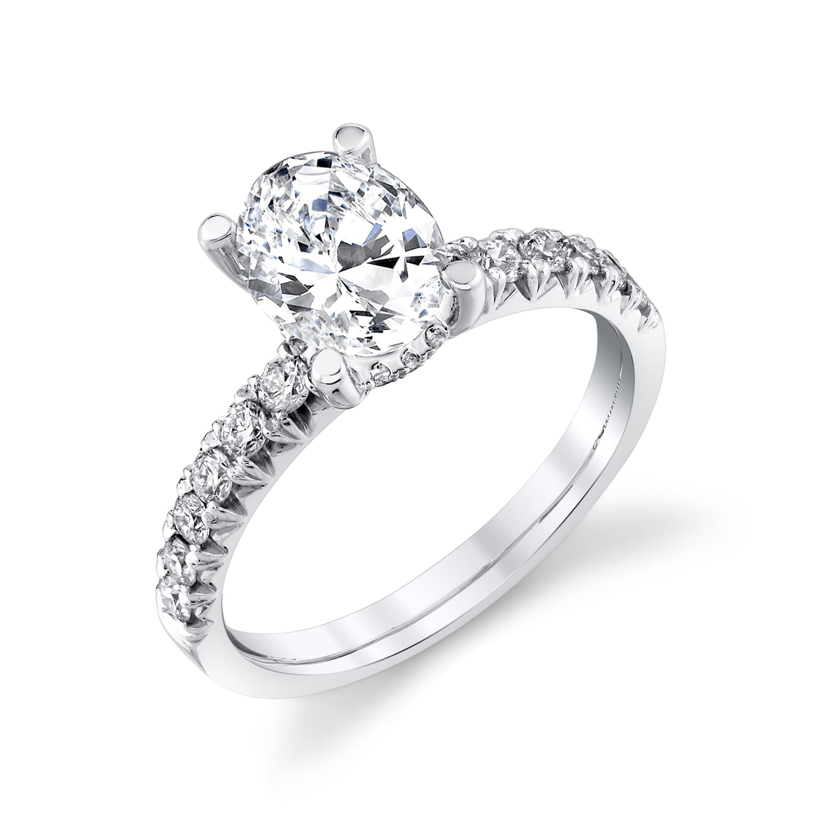 Pure Lasker Platinum Collection Engagement Ring with 26.44cttw Natural Prong Set Diamonds and Hidden Halo (Color G-H, Clarity SI1) Oval Center Diamond Sold Separately.