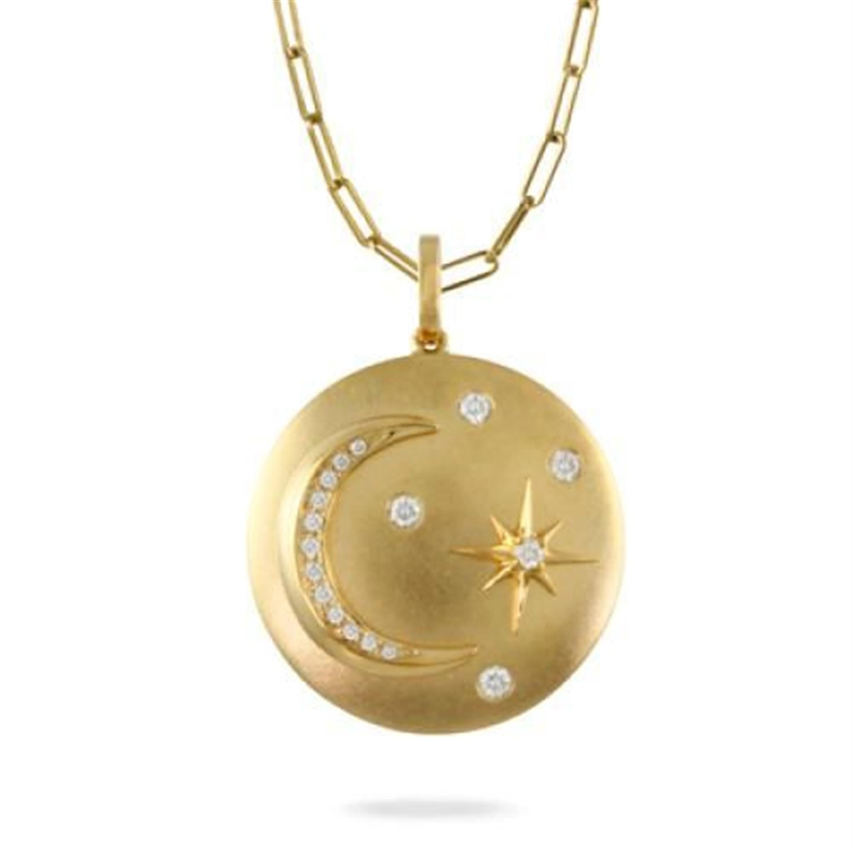 18K Moon  Stars Diamond Pendant with Satin Finish