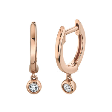 Shy Creation 14K Rose Gold 0.07ctw Diamond Dangle Huggie Hoop Earrings