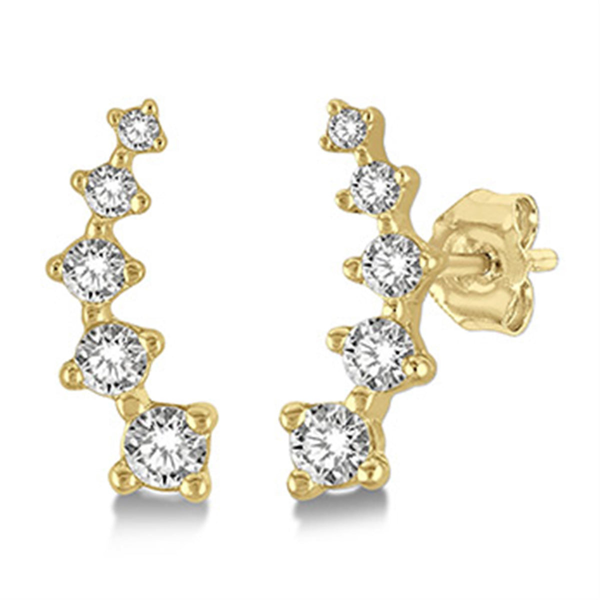 10Kt Yellow Gold Petite Climber Stud Earrings with .10cttw Natural Diamonds