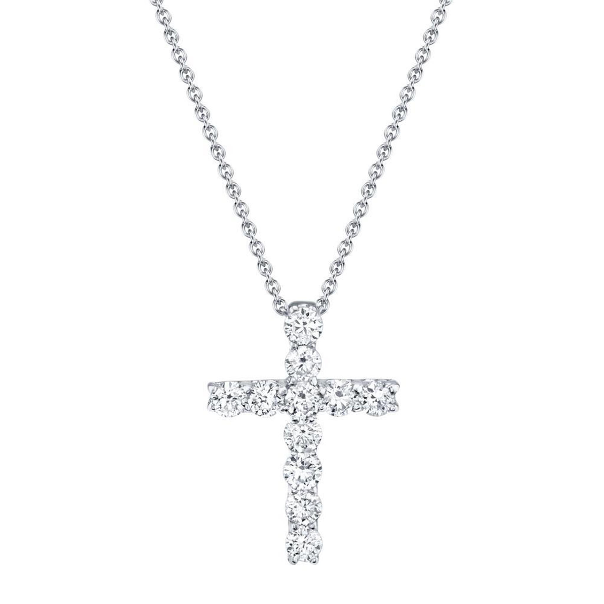 Shy Creation 14Kt White Gold Cross Pendant With .32cttw Natural Diamonds