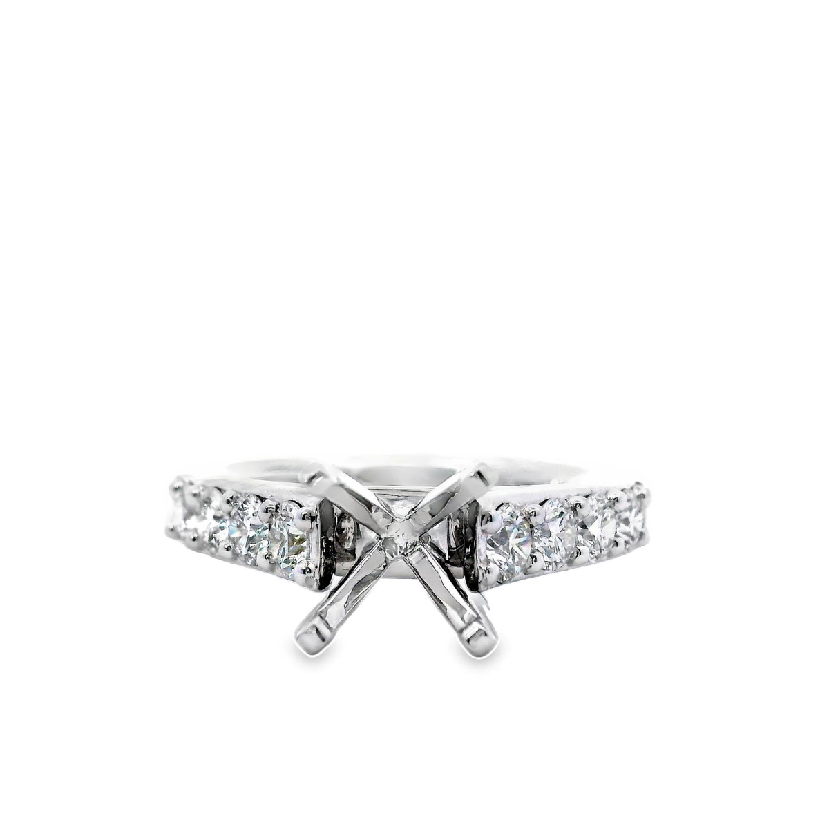 18Kt White Gold Prong-Set Natural Diamond Engagement Ring Mounting - Round Center Stone Sold Separately