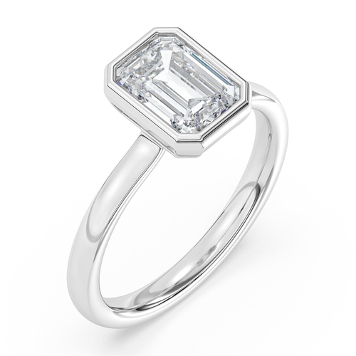 Lasker's Big Rocks Lab-Grown Diamond Collection Bezel Set Solitaire Ring in 14Kt White Gold with 2.03ct  Emerald Cut Center  Diamond