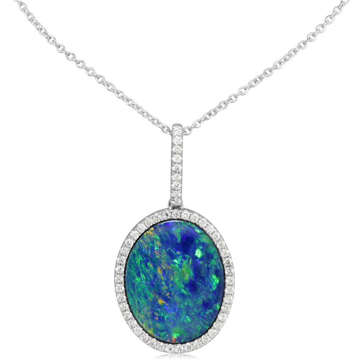14Kt White Gold Halo Pendant With 7.24ct Australian Opal Doublet