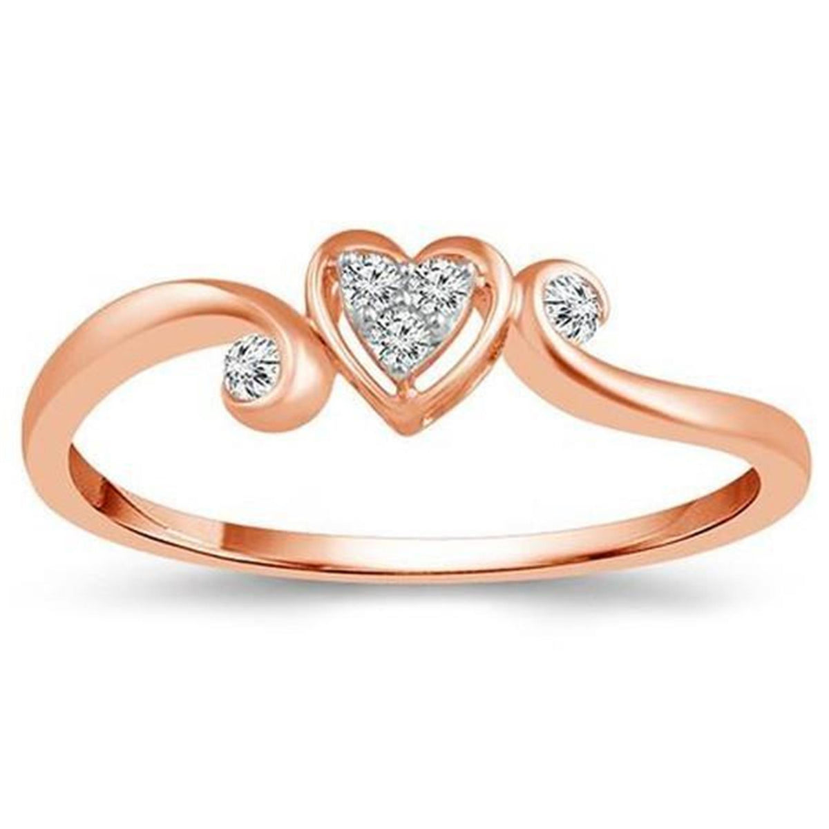 10Kt Rose Gold Heart Promise Ring With 0.08cttw Natural Diamonds