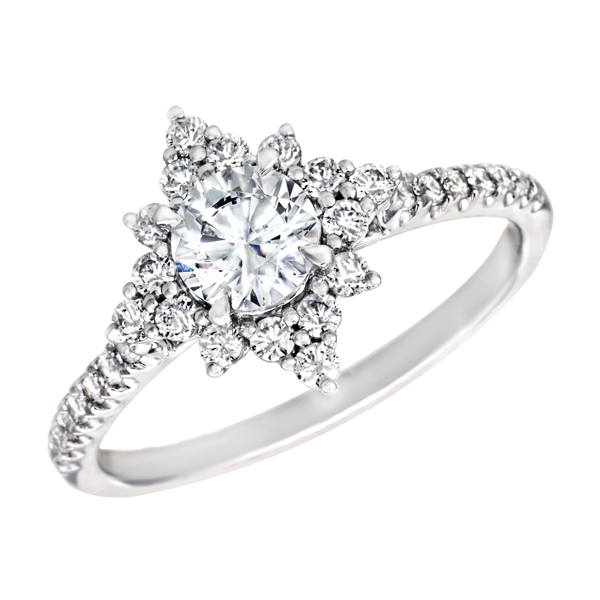 18Kt White Gold Halo Engagement Ring Mounting - Round Center Stone Sold Separately