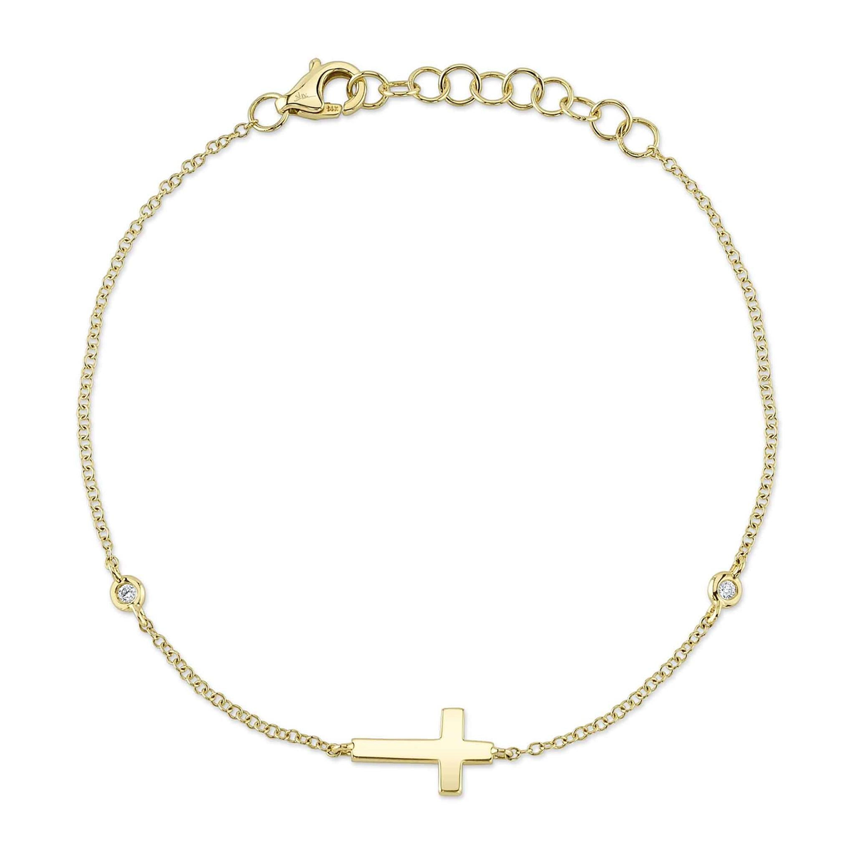 Shy Creation 14Kt Yellow Gold Cross and Bezel Set Natural Diamond Bracelet