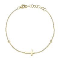 Shy Creation 14Kt Yellow Gold Cross and Bezel Set Natural Diamond Bracelet