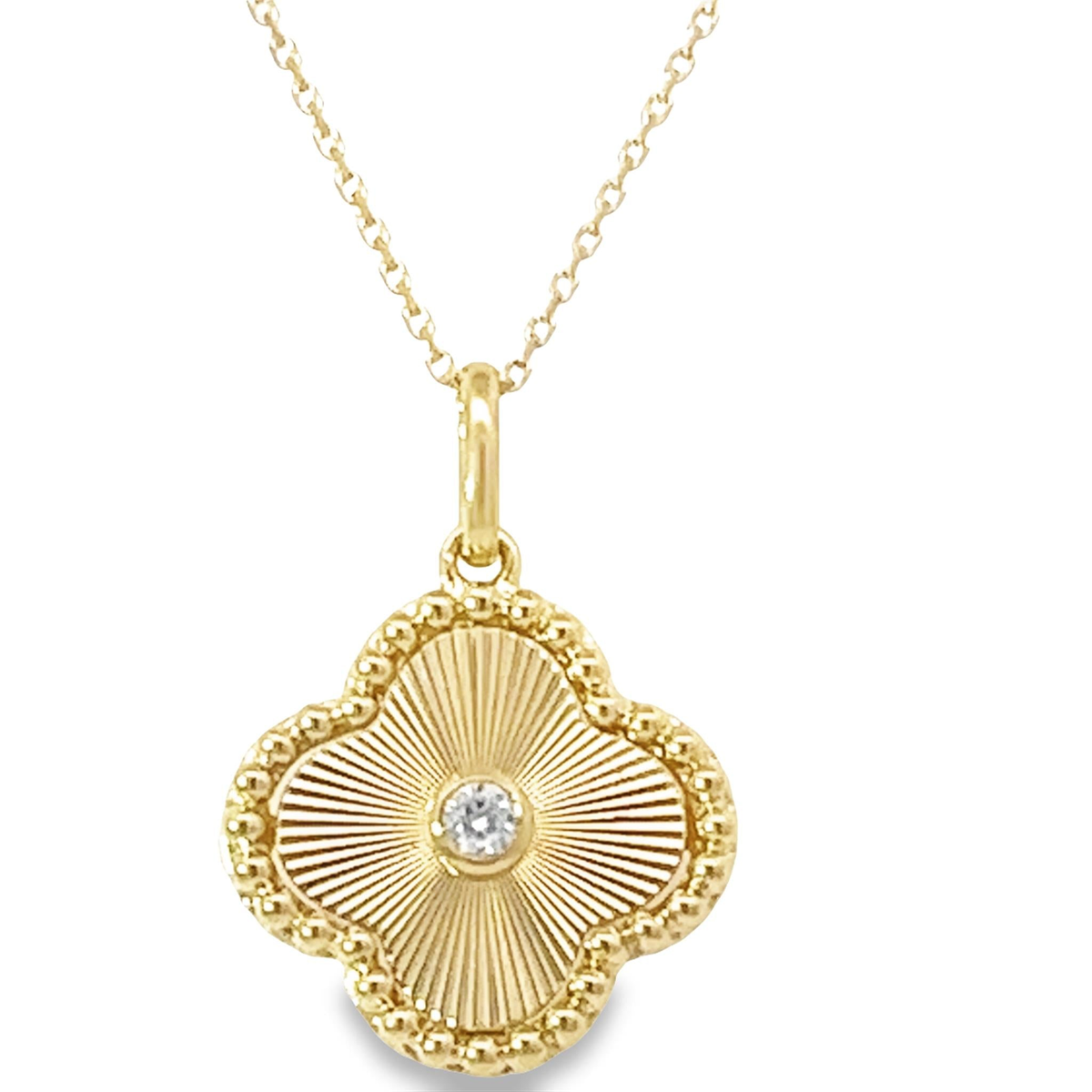 Granada 10Kt Yellow Gold Fluted Granada Pendant With .05cttw Natural Diamond