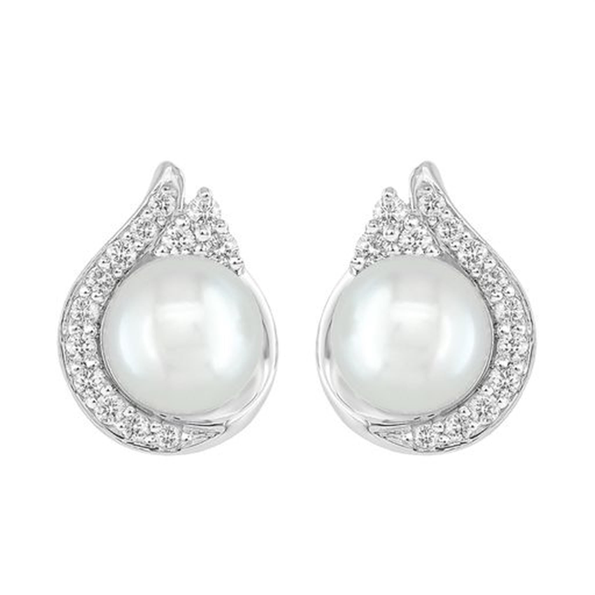 14Kt White Gold Earrings With 6mm Akoya Cultured Pearl