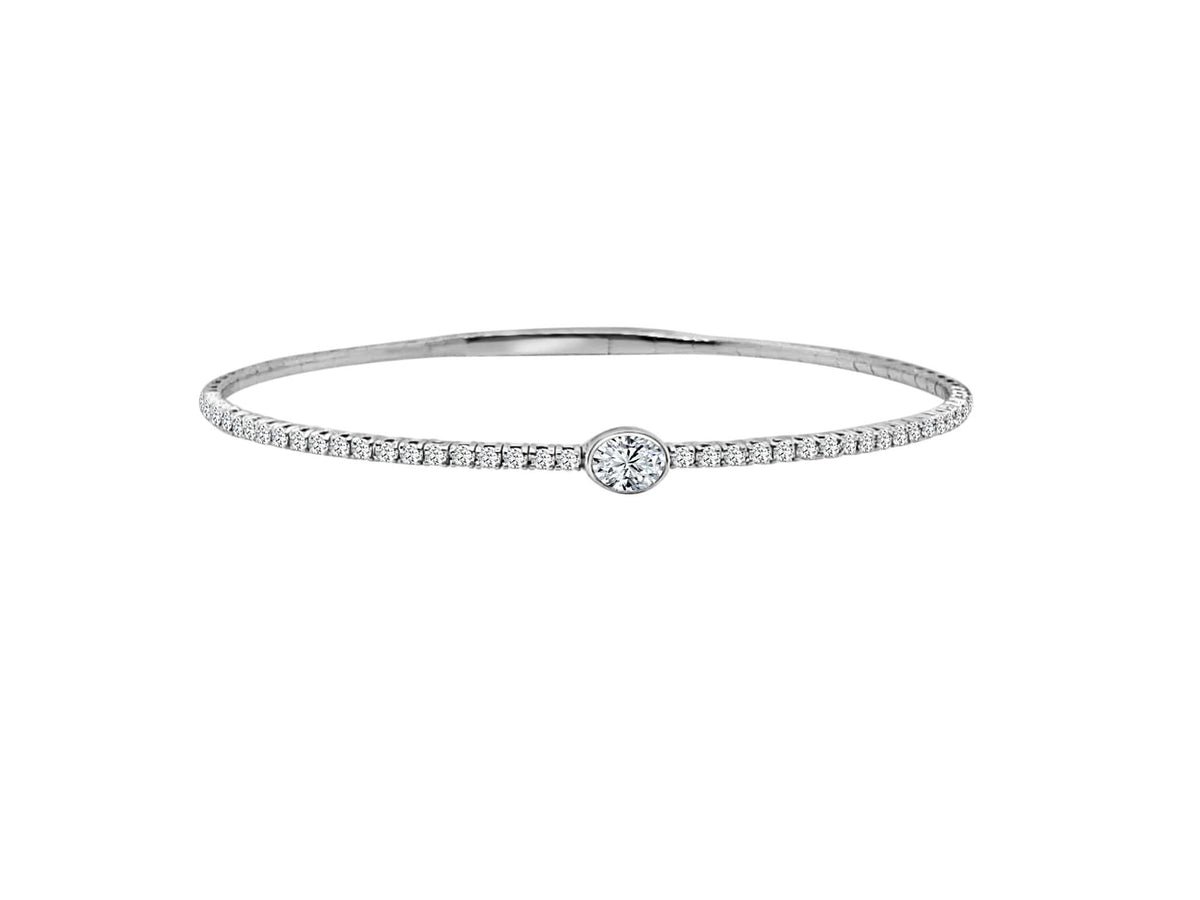 14Kt White Gold Flex Bangle Bracelet With 0.20cttw Natural Diamonds