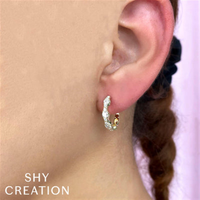 Shy Creation Gold Scalloped Diamond Hoop Earrings