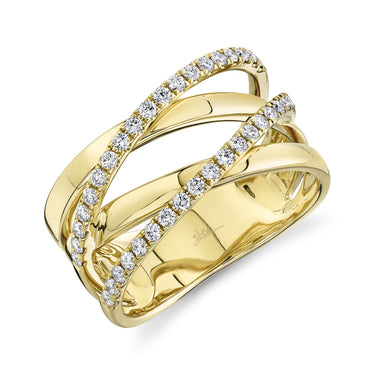 Shy Creation 14K Yellow Gold Bridge Diamond Ring with .41cttw Natural Diamonds (H Color - SI1 Clarity) - Size 7