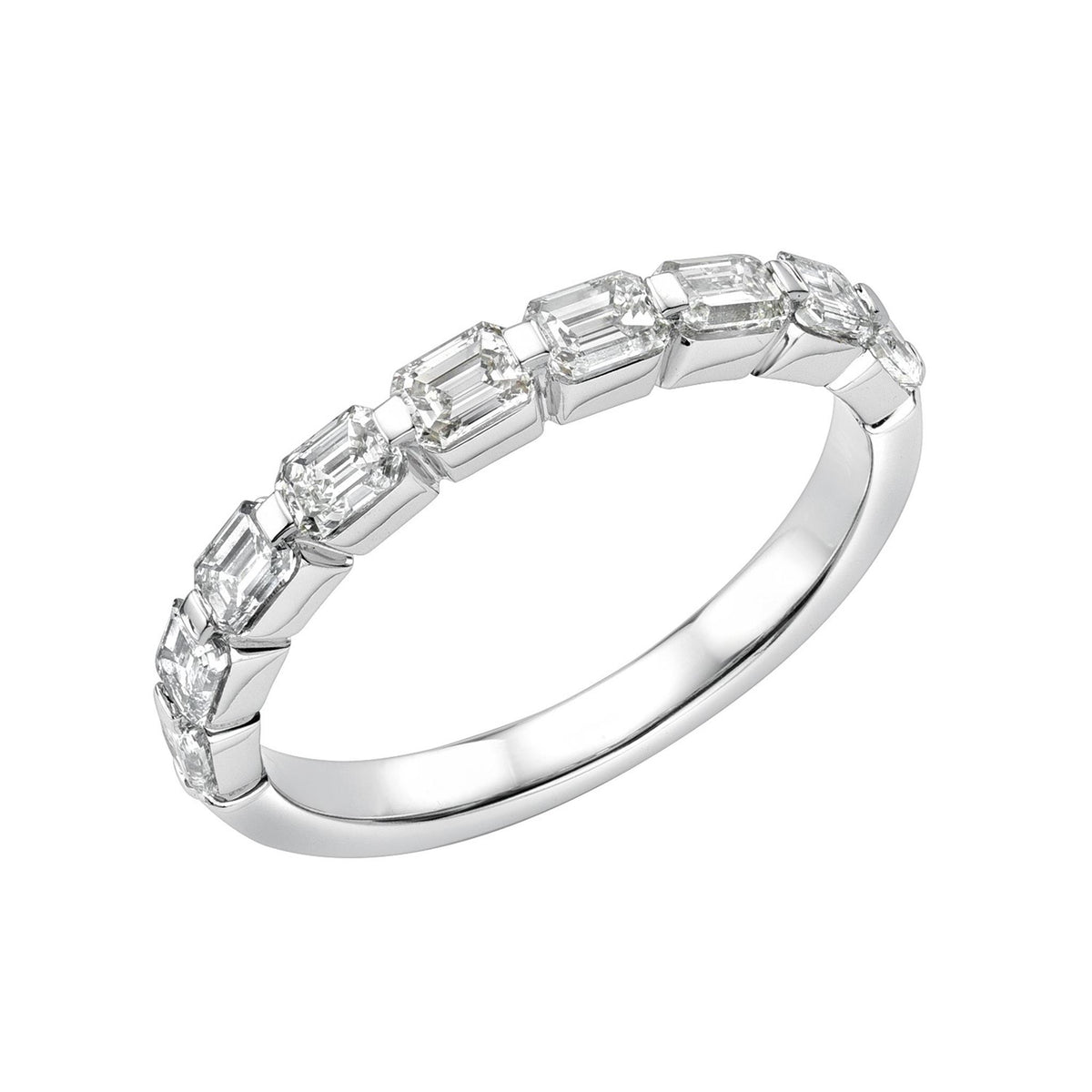 14Kt White Gold Band with 9 Baguettes Set East-West Totaling 1.03Carats