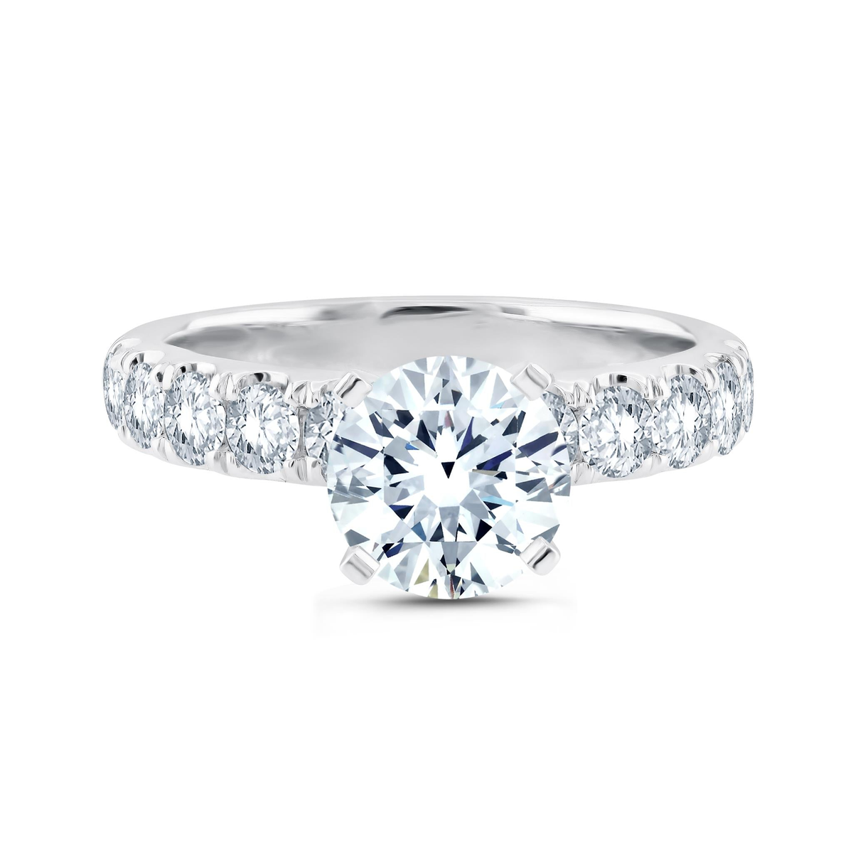 14Kt White Gold Classic Prong Engagement Ring Mounting - Round Center Stone Sold Separately