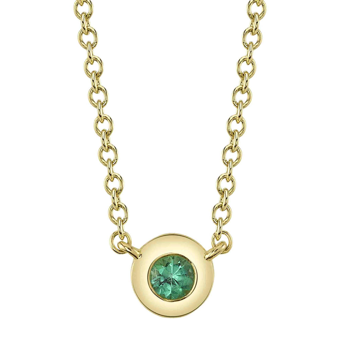 Shy Creation 14Kt Yellow Gold Necklace with Bezel Set Emerald