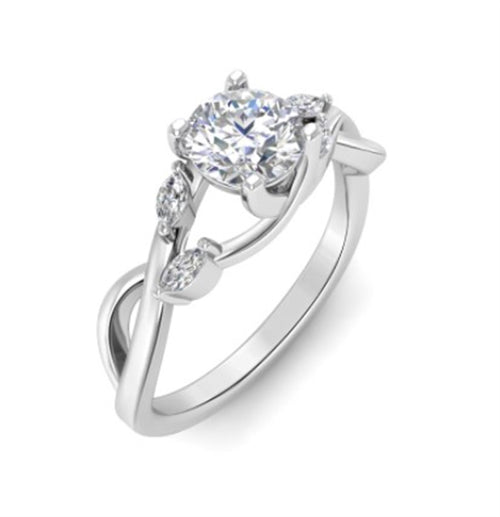 14Kt White Gold Free-Form Engagement Ring With .91ct Natural Center Diamond