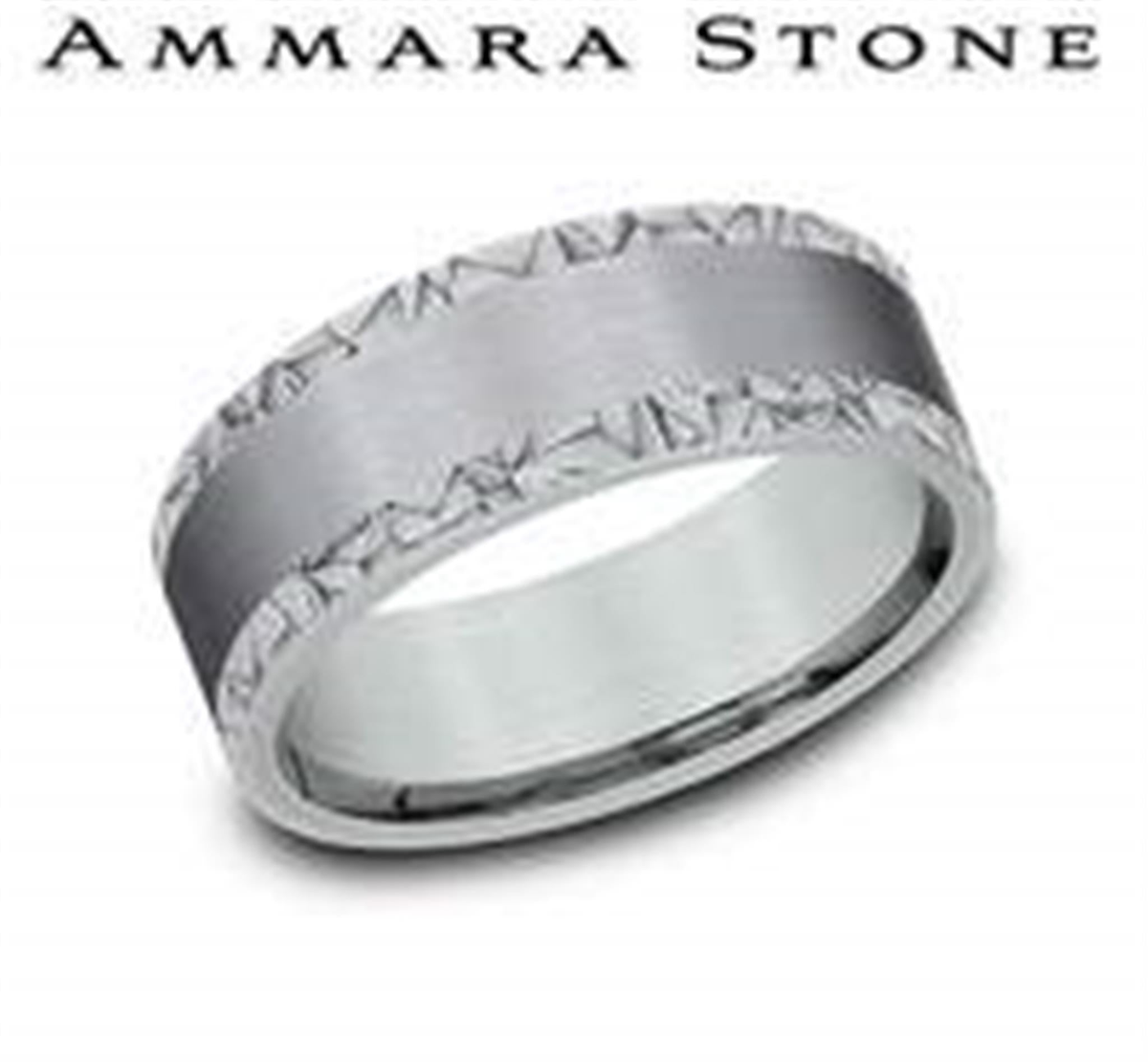 Ammara Stone 8mm Tantalum and 14Kt White Gold Band with Kaleidoscope Edge and Satin Finish