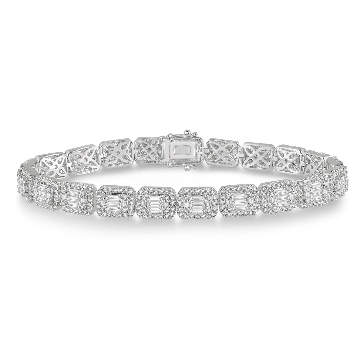 Lasker Couture 18Kt White Gold Tennis Bracelet with 2.58cttw Natural Fusion Set Baguette and Round Diamonds