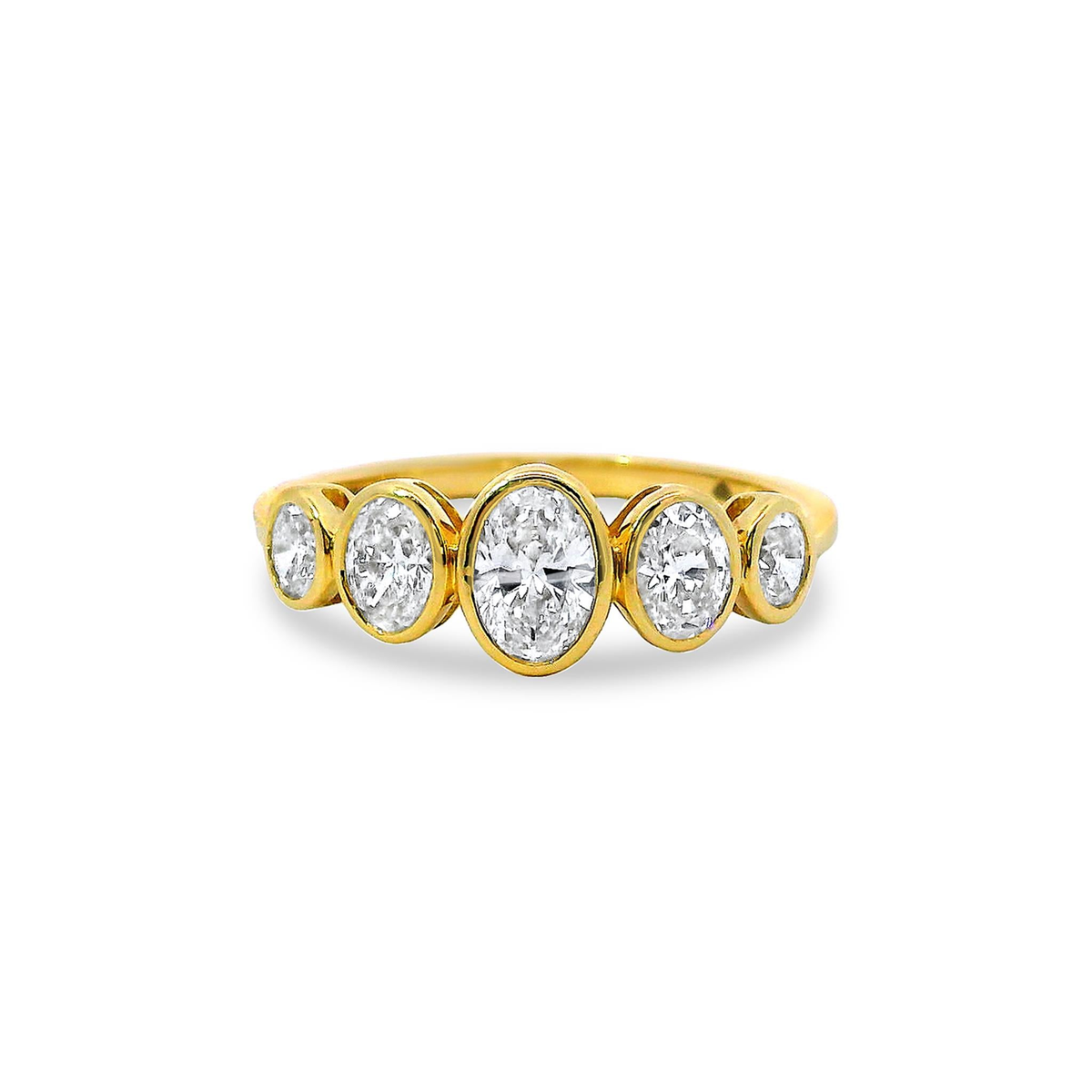 14Kt Yellow Gold Bezel Set 5-Stone Band With 1cttw Graduated Oval Diamonds (Color H-I, Clarity SI1) -Size 7