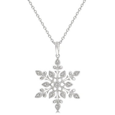 Sterling Silver Snowflake Pendant with 13 Diamonds Totaling .05 Carats On 18" Chain