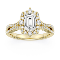 Lasker's Big Rocks Lab-Grown Diamond Collection Split Shank Halo Ring in 14Kt Yellow Gold with 2.07Ct Emerald Cut Center Diamond