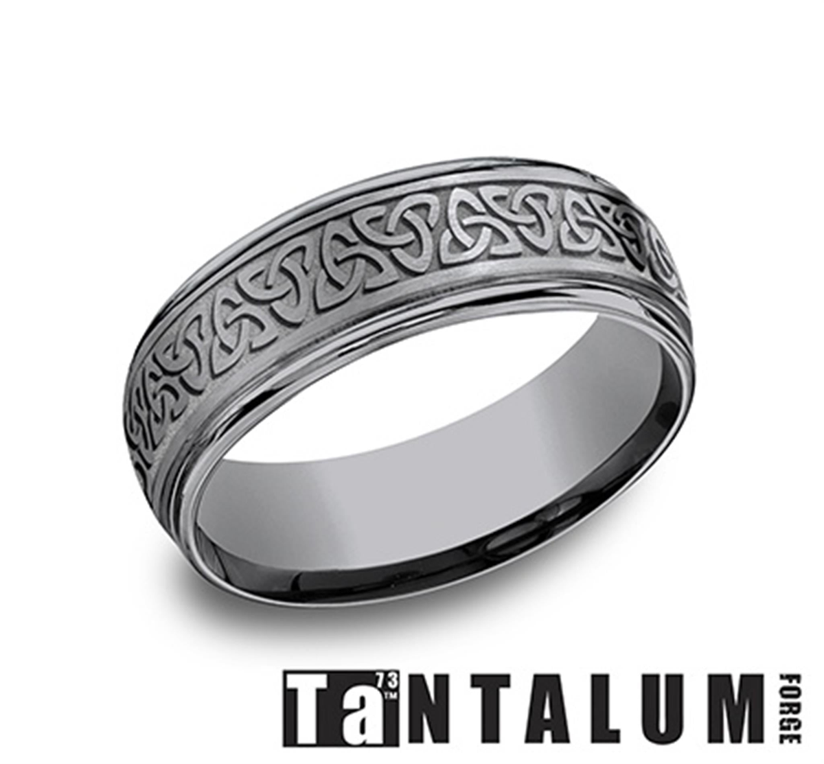 Benchmark Tantalum Gray Men's Wedding Band with Celtic Pattern Engraving