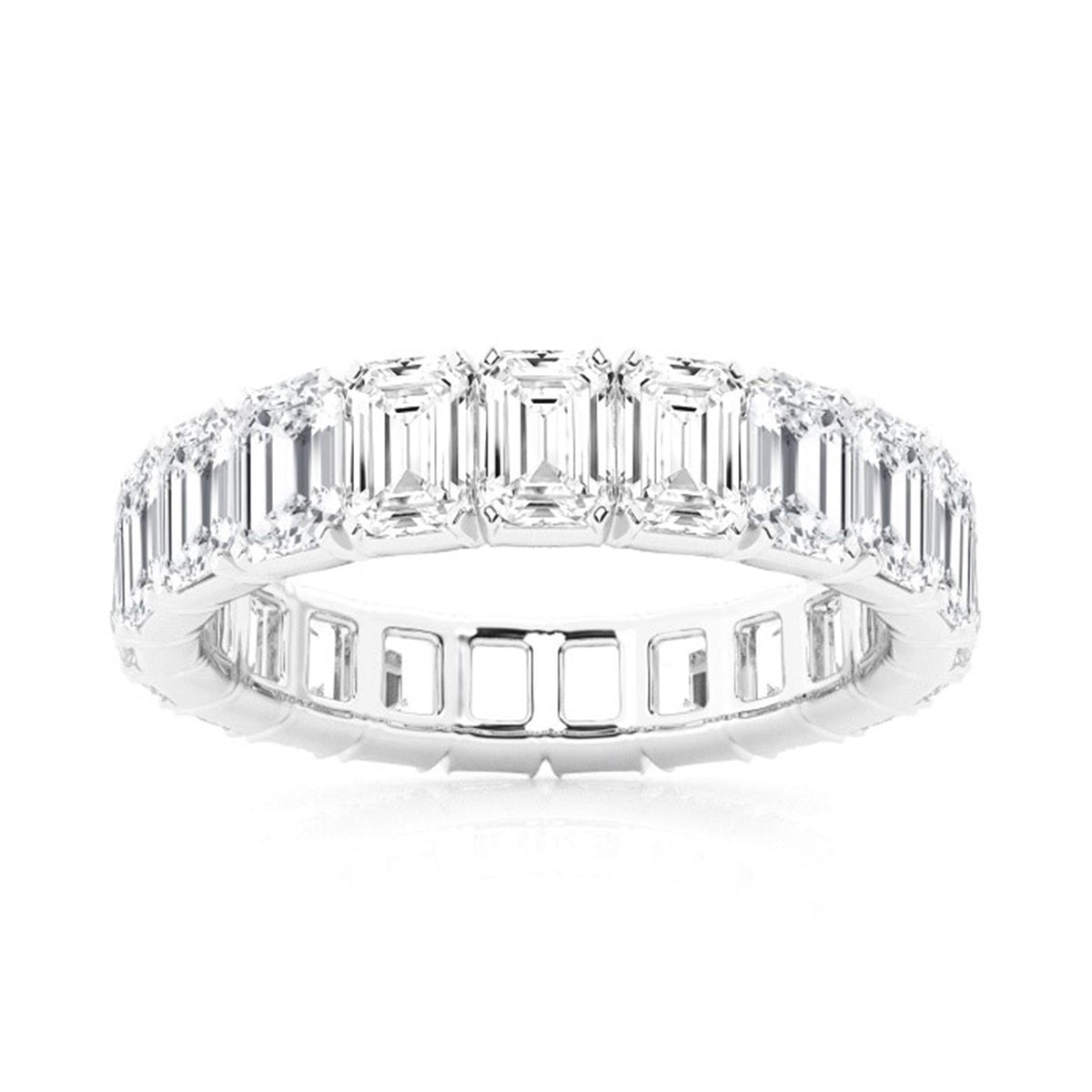 14Kt White Gold Eternity Wedding Ring With 6.75cttw Emerald-Cut Natural Diamonds