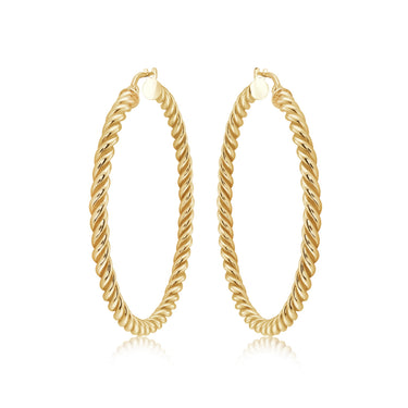 Sterling Silver High Polish 25mm Twist Hoop Earrings in 14Kt Yellow Gold Vermeil