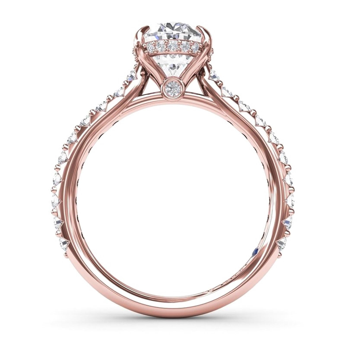 14Kt Rose Gold Classic Prong Engagement Ring Mounting With 0.48cttw Natural Diamonds