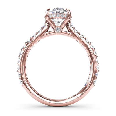 14Kt Rose Gold Classic Prong Engagement Ring Mounting with 0.48cttw Natural Diamonds