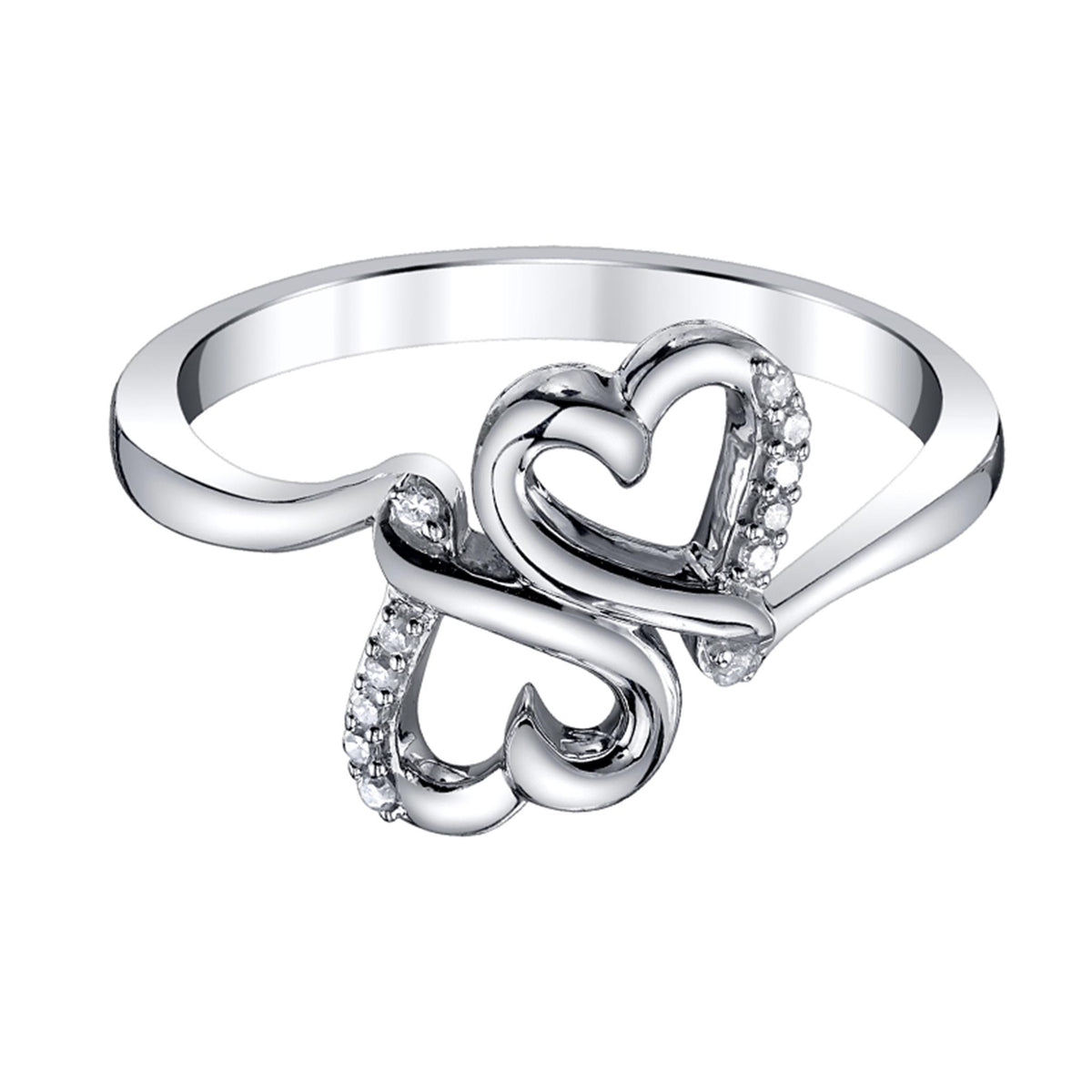 Sterling Silver  Double Heart Fashion Ring With Diamonds