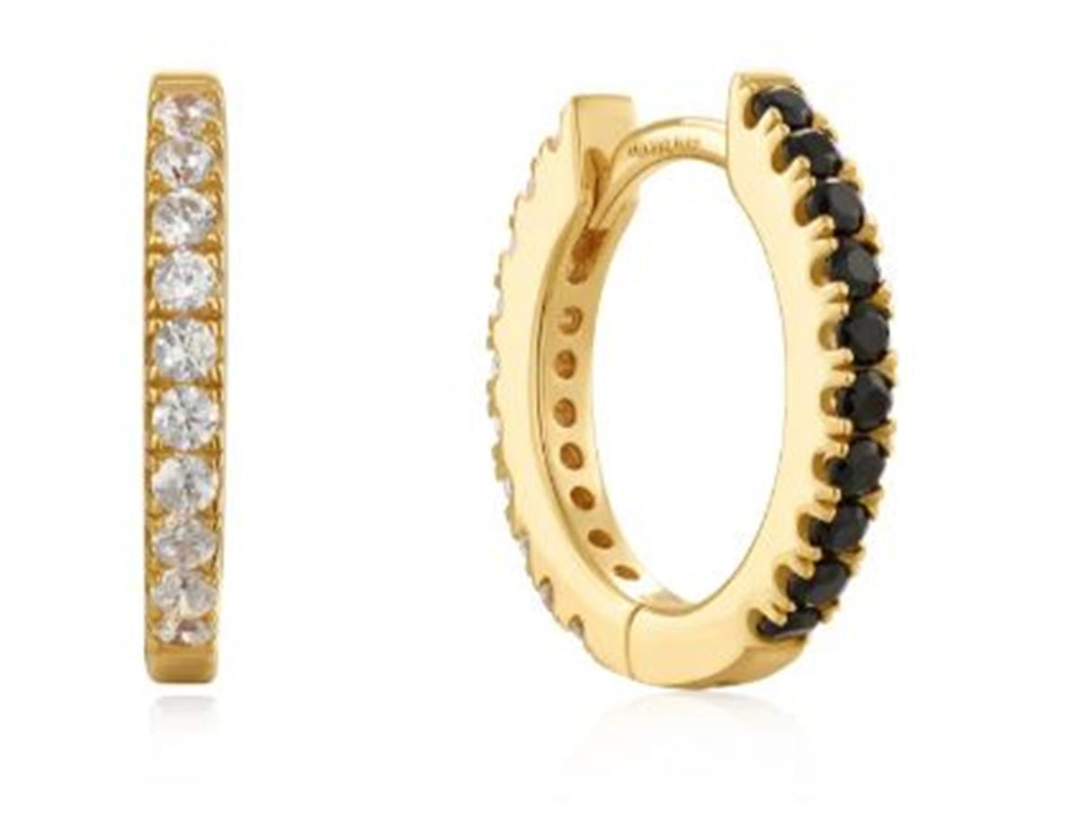 Ania Haie Black and White Cubic Zirconia Reversable Huggie Earrings in 14Kt Yellow Gold Overlay