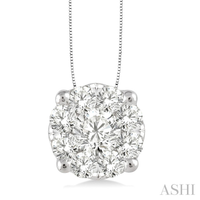 14Kt White Gold Cluster Pendant 1.00cttw Natural Diamonds