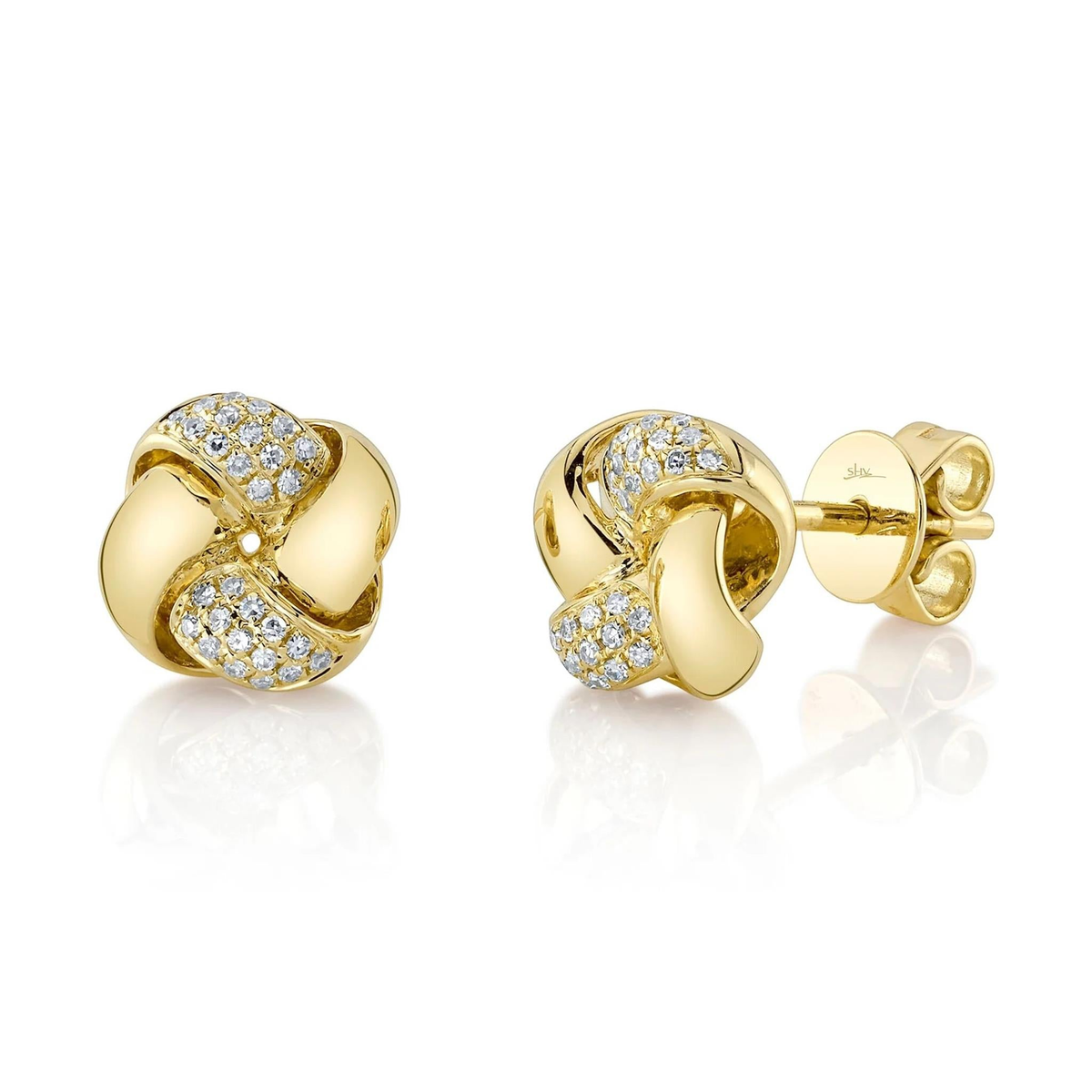 Shy Creation Gold 'Love Knot' Diamond Stud Earrings