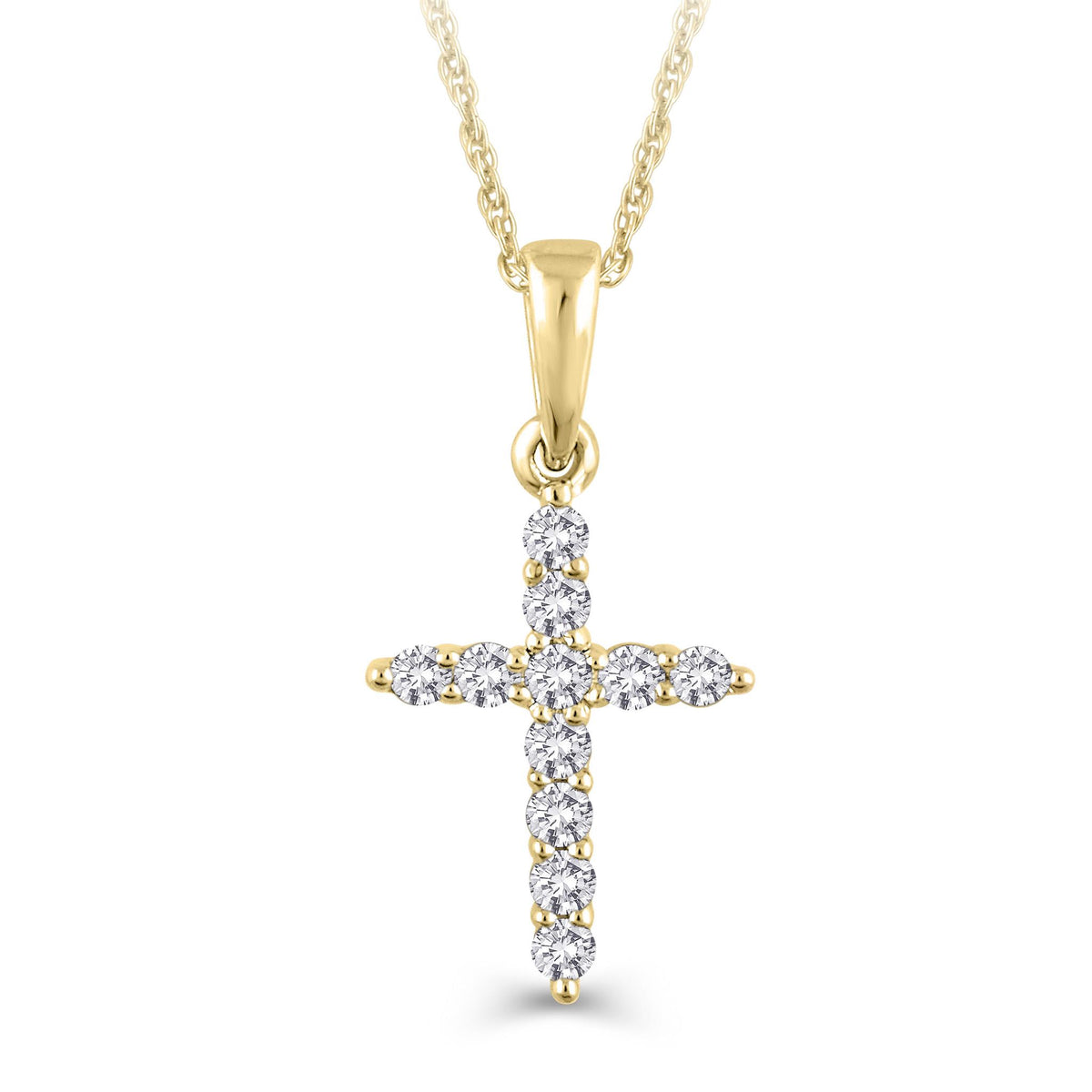 14Kt Yellow Gold Cross Pendant With  .10cttw Natural Diamonds