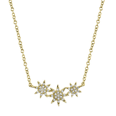 Shy Creation 14K Yellow Gold 'Celeste' Starburst Diamond Necklace with .09cttw (H Color - SI1 Clarity) on 16-18" Chain with Lobster Clasp